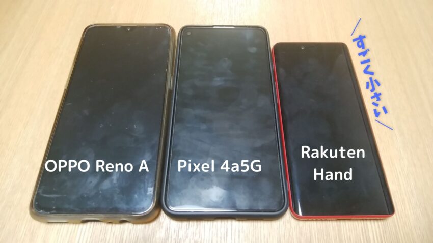 Pixel4a5GとRakuten Hand大きさ比較
