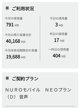 NUROモバイルの残り容量